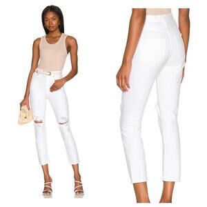 AGOLDE Jeans Riley High Rise Straight Crop Distressed Ripped Slant White 25